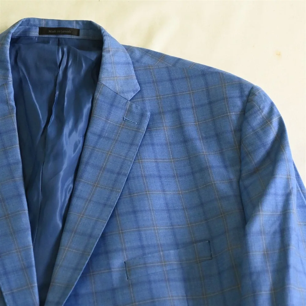 Tailored 56R Blue‎ Plaid 100% Wool Mens Blazer Suit Jacket Sport Coat_2